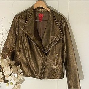 Cristina V Bronze Metallic Faux Leather Jacket